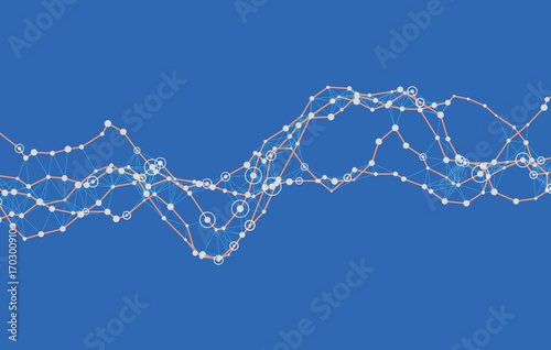 Modern abstract vector illustration with connected dots. Wavy mechanical construction. Complexity of modern analytical systems. Digital representation of informational flow. Element of design.