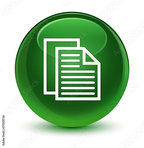 Document pages icon glassy soft green round button