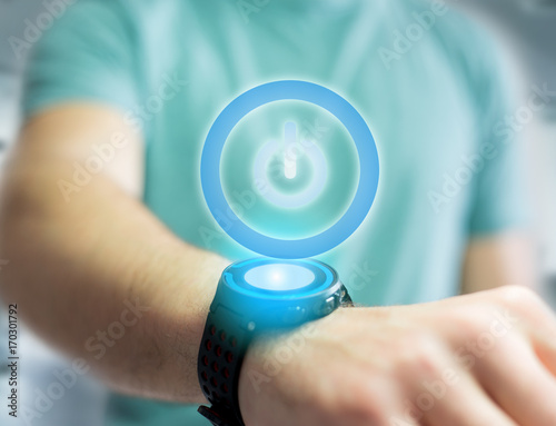 Power button symbol displayed on a futuristic interface - Technology and energy concept
