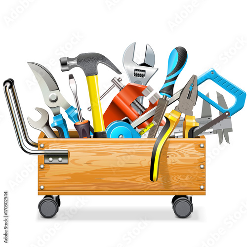Vector Wooden Toolbox Trolley with Tools