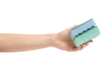 Female hands sponges for washing dishes