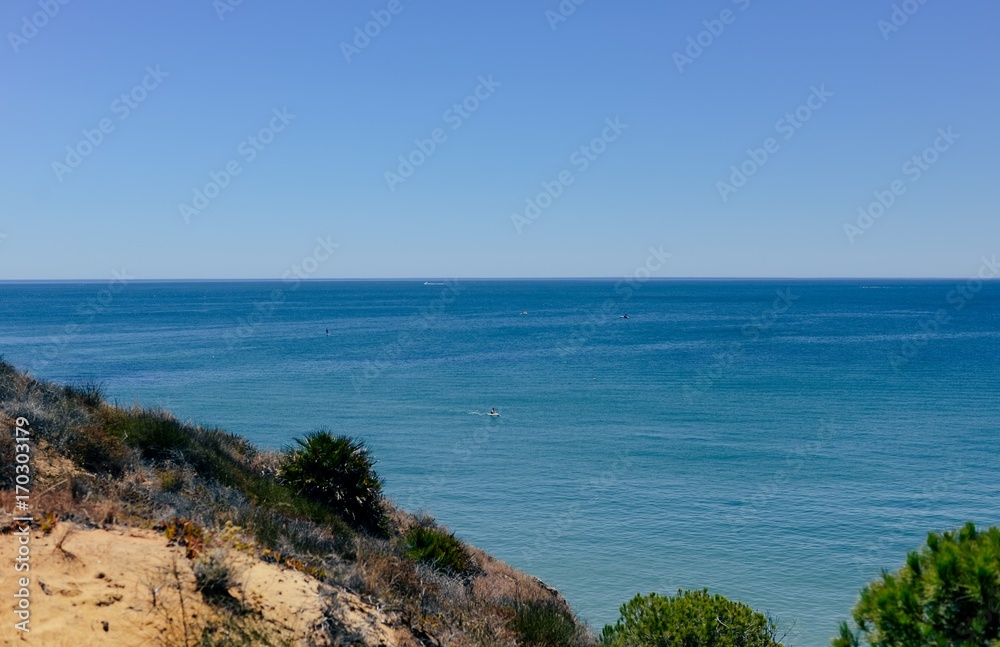 Beach coastline, sunny seascape landscape natural background
