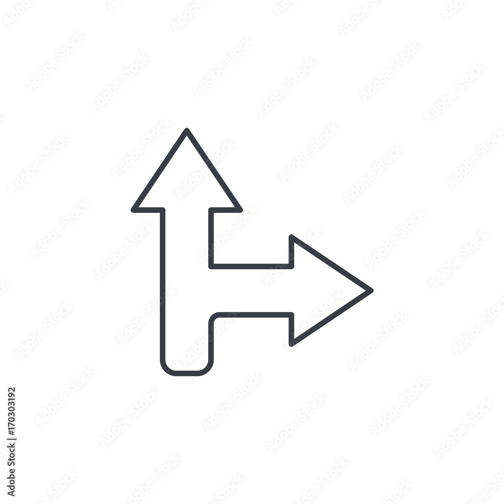 Arrow cross, turn right thin line icon. Linear vector illustration. Pictogram isolated on white background Arrow cross, turn right thin line icon. Linear vector illustration. Pictogram isolated on white background