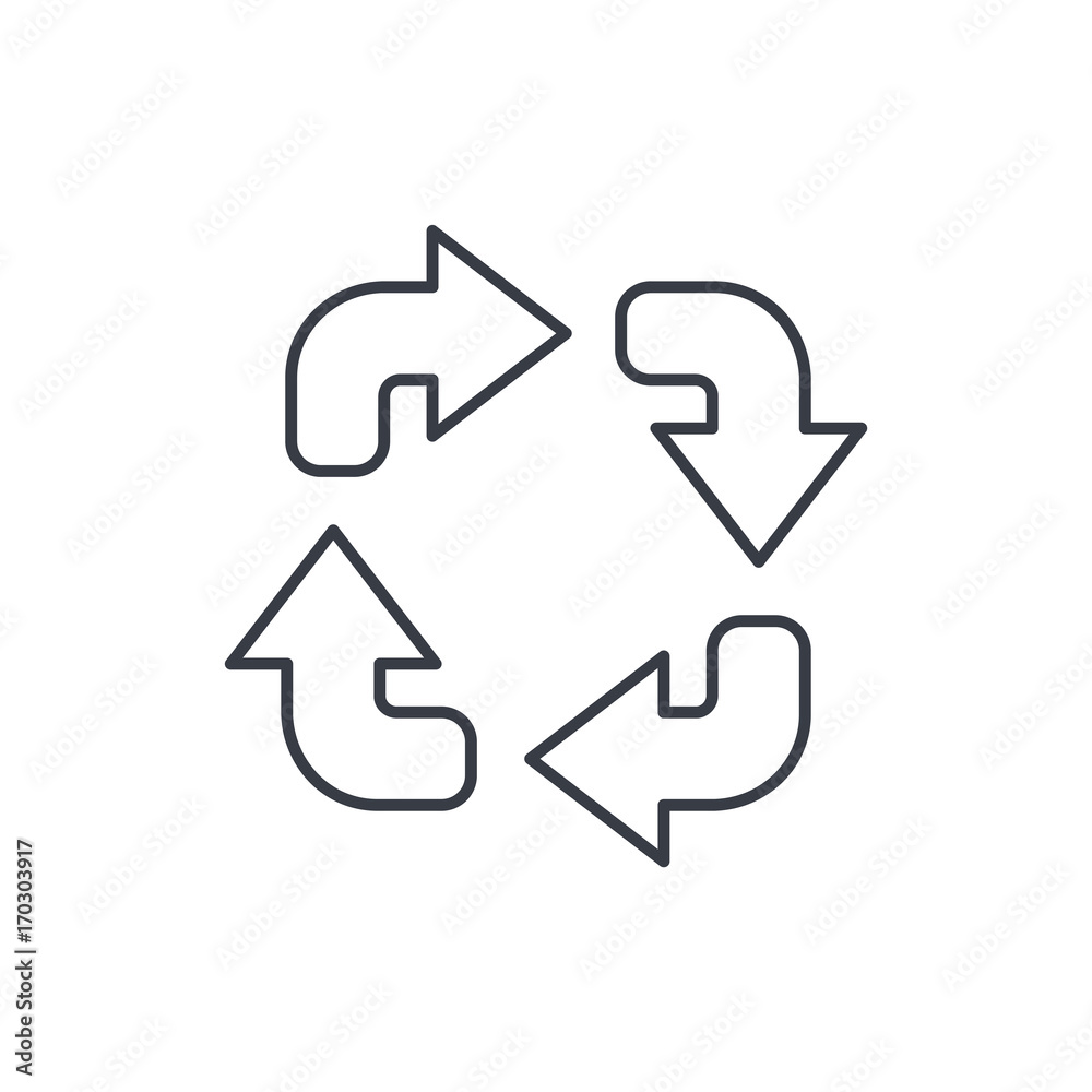 Refresh four arrows thin line icon. Linear vector illustration. Pictogram isolated on white background Refresh four arrows thin line icon. Linear vector illustration. Pictogram isolated on white background