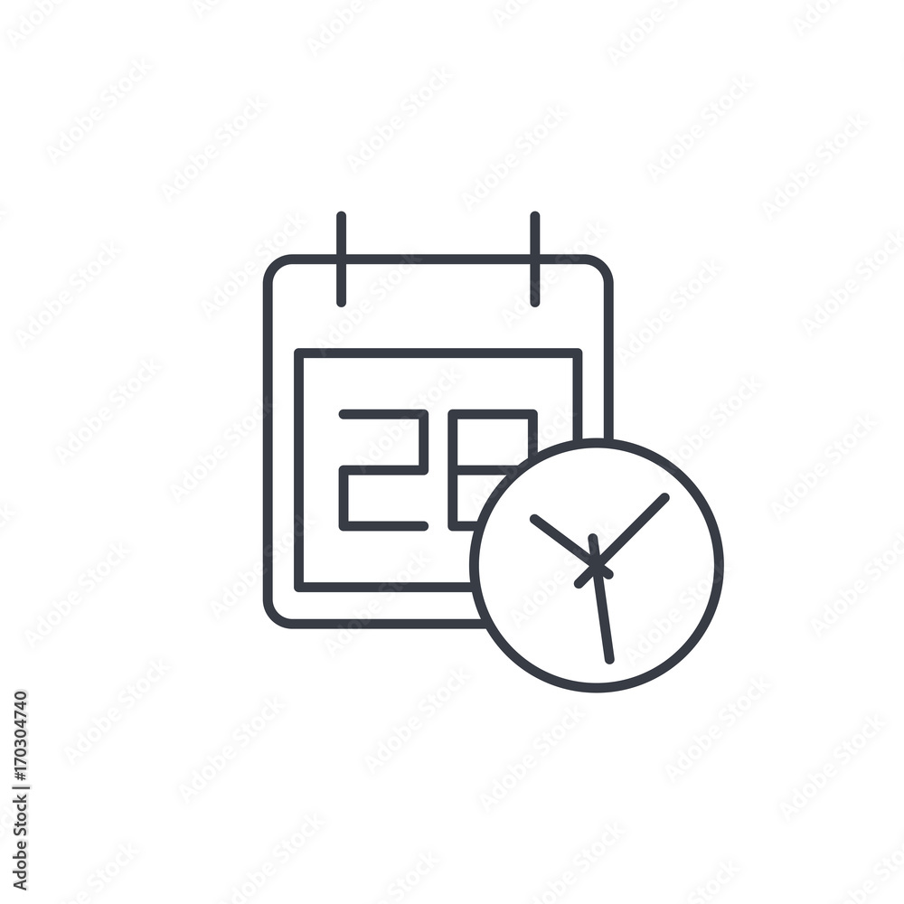 date and time, calendar and clock thin line icon. Linear vector illustration. Pictogram isolated on white background