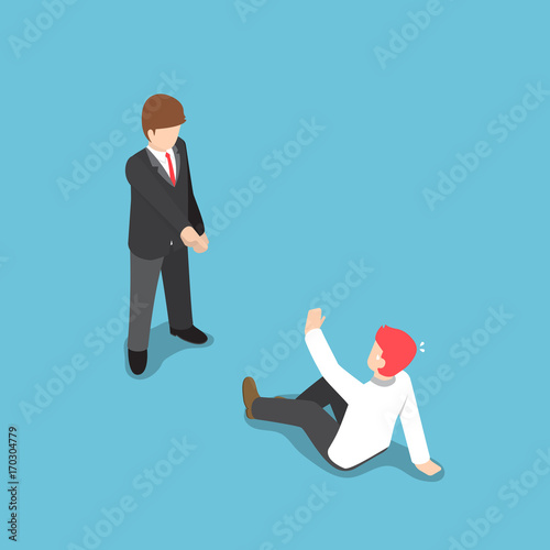 Isometric business people pointing the finger to blaming businessman.