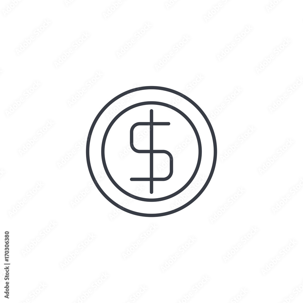 coin dollar, money, finance, currency thin line icon. Linear vector illustration. Pictogram isolated on white background coin dollar, money, finance, currency thin line icon. Linear vector illustration. Pictogram isolated on white background