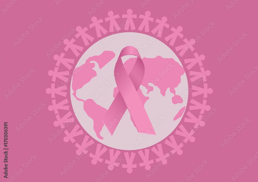 World map and breast cancer awareness concept World map and breast cancer awareness concept