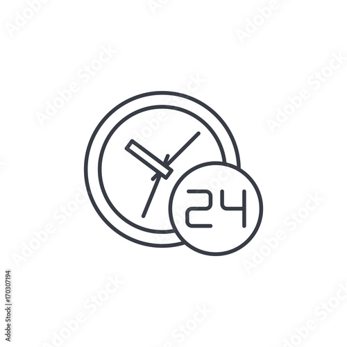 24 hour, around the clock, day and night thin line icon. Linear vector illustration. Pictogram isolated on white background