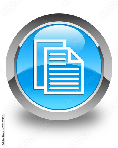 Document pages icon glossy cyan blue round button