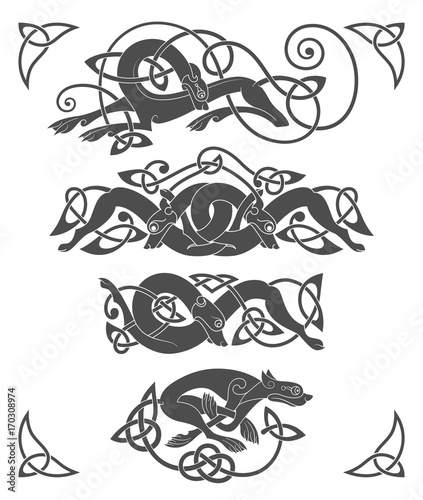 Ancient celtic mythological symbol of wolf, dog, beast
