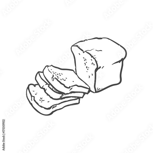 vector sketch fresh dark brown sliced rye bread . Detailed hand drawn isolated illustration on a white background. Flour pastry products, bakery banner, poster design object