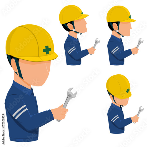 set of worker is holding the spanner on transparent background
