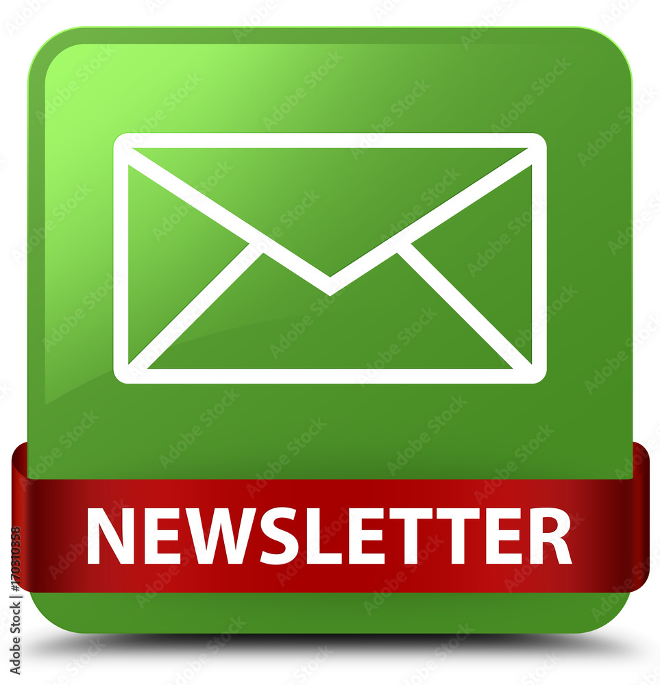 Newsletter soft green square button red ribbon in middle Newsletter soft green square button red ribbon in middle