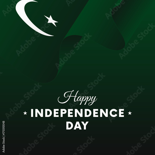 Banner or poster of Pakistan independence day celebration. Waving flag. Vector illustration.