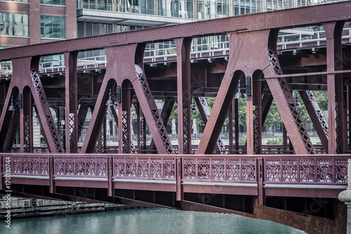 Red bridge across river