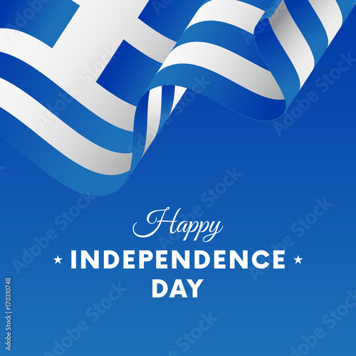 Banner or poster of Greece independence day celebration. Waving flag. Vector illustration.