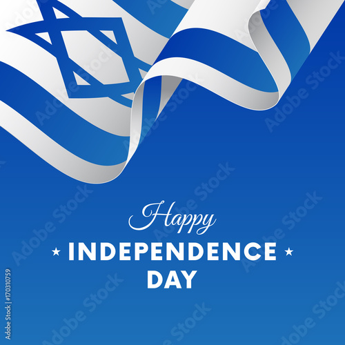Banner or poster of Israel independence day celebration. Waving flag. Vector illustration.