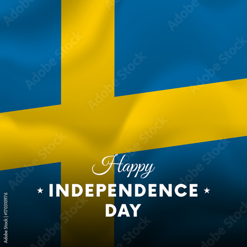 Banner or poster of Sweden independence day celebration. Waving flag. Vector illustration.