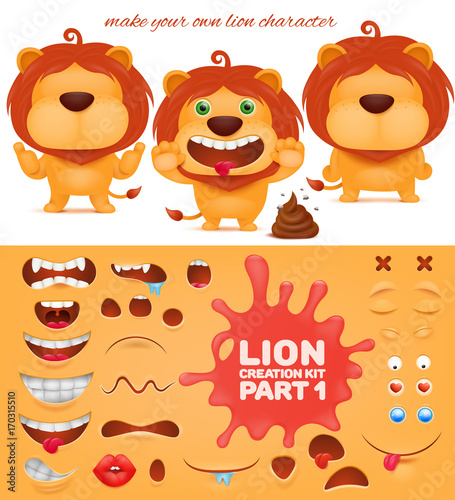 Fototapeta Naklejka Na Ścianę i Meble -  Creation kit of emoticon cartoon lion character