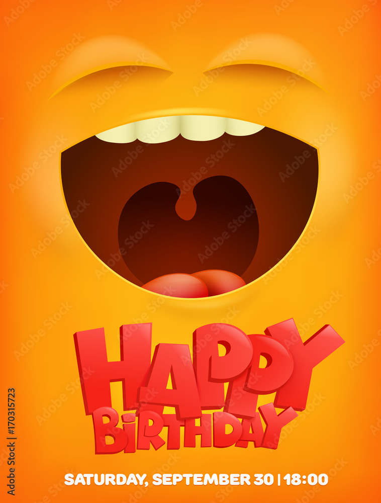 Happy birthday greeting card with emoji smile face. Stock Vector ...