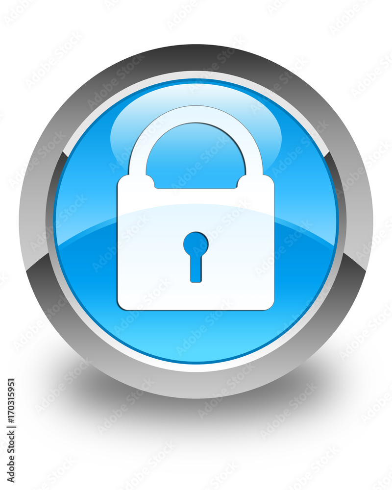 Padlock icon glossy cyan blue round button Padlock icon glossy cyan blue round button