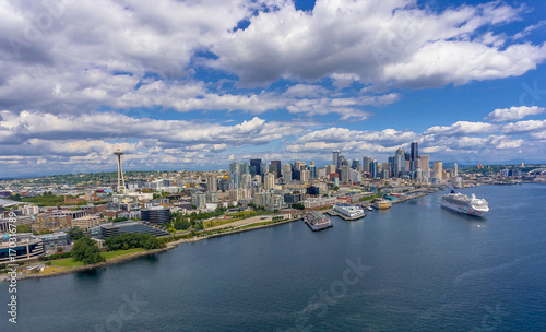 Seattle Space Needle Drone View