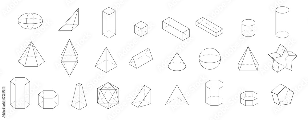 set of Basic 3d geometric shapes. Geometric solids vector  illustration  isolated on a white background.
