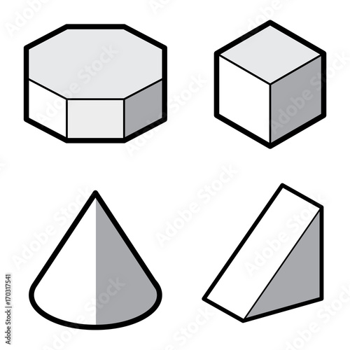 set of Basic 3d geometric shapes. Geometric solids vector  illustration  isolated on a white background.

