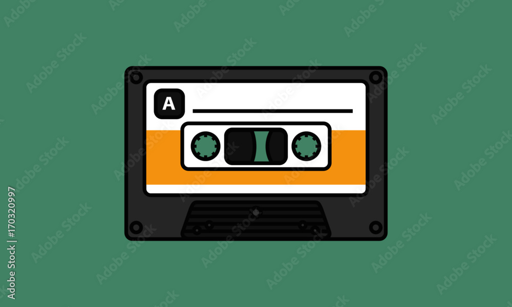 Cassette Tape (Line Art Vector Illustration in Flat Style Design)