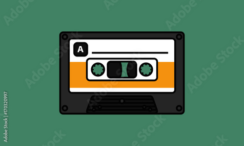 Foto Cassette Tape (Line Art Vector Illustration in Flat Style Design)