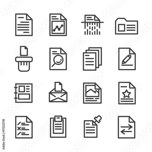 document data paper line icon set