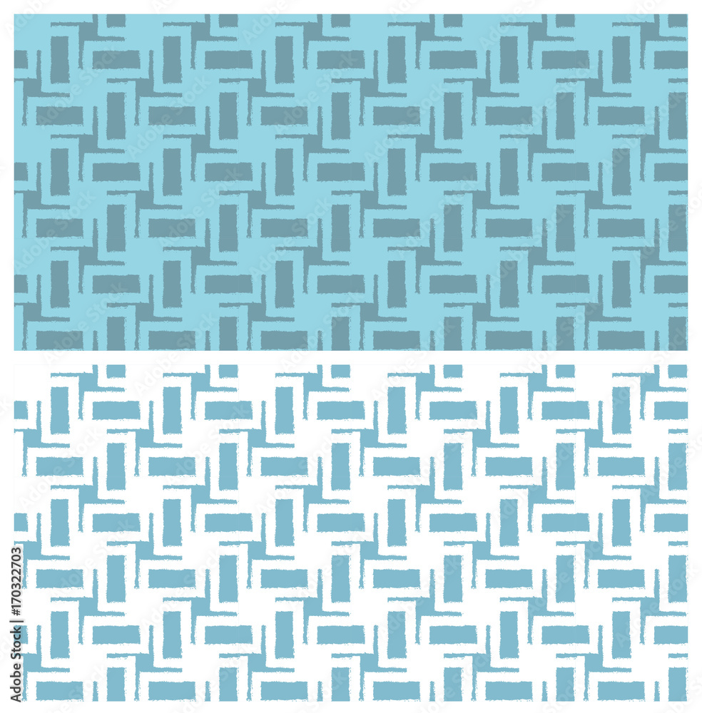 Blue seamless geometric patterns with grunge effect. Swatches are included. Appropriate for textile, packing materials, website backgrounds. Blue seamless geometric patterns with grunge effect. Swatches are included. Appropriate for textile, packing materials, website backgrounds.