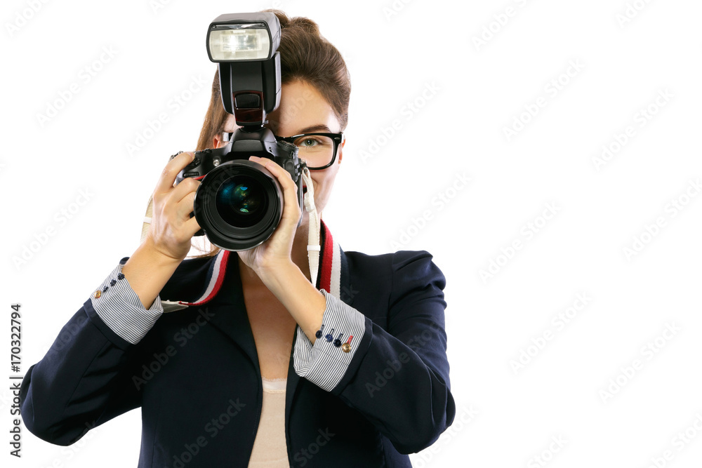 Woman photographer with a DSLR camera Woman photographer with a DSLR camera
