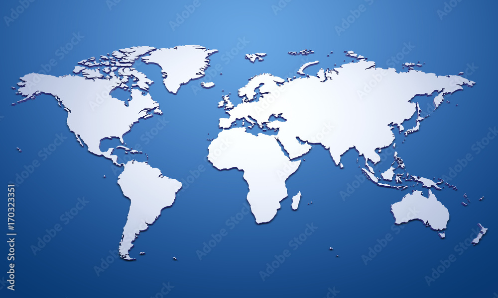 White world map on blue