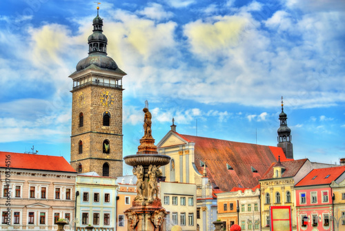 Buildings in the old town of Ceske Budejovice, Czech Republic.