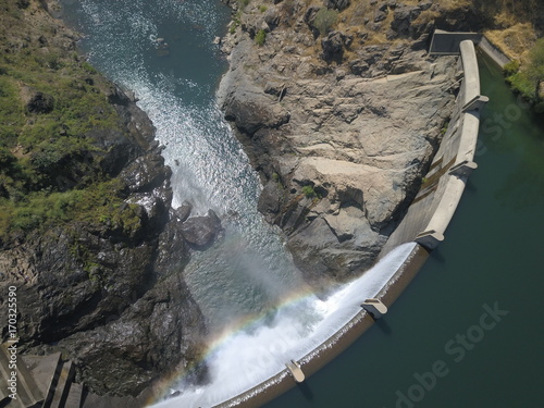 Drone Birds Eye View Of Waterfall And Dam