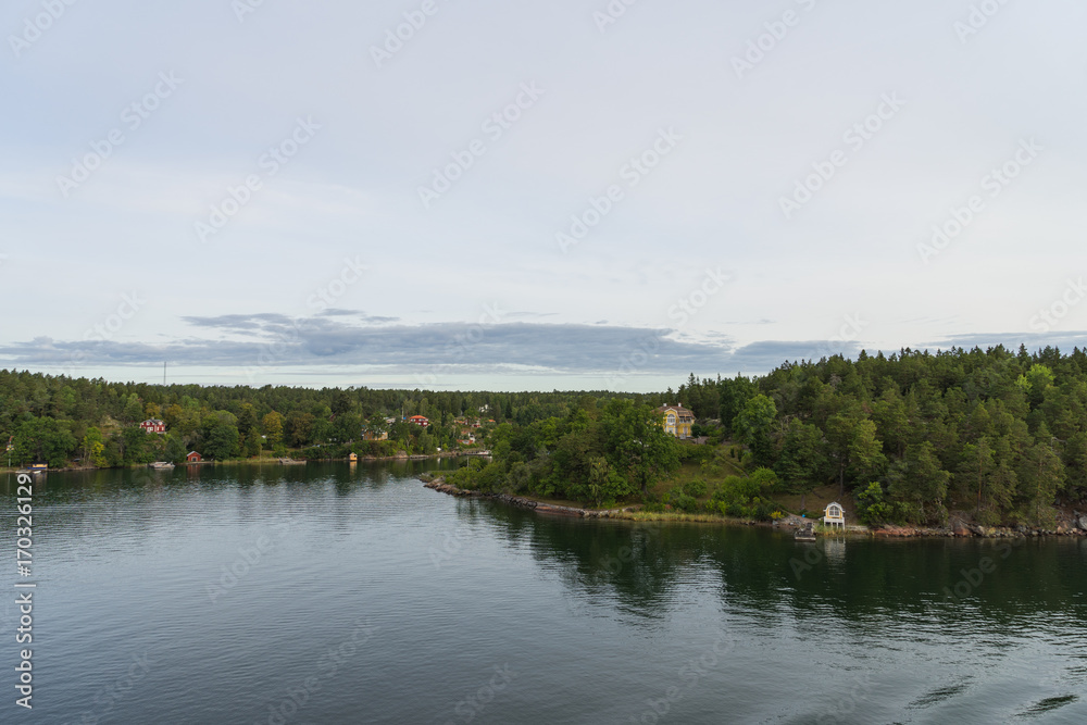 Scandinavian landscape with islands,view from sea