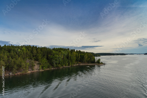 Scandinavian landscape with islands view from sea