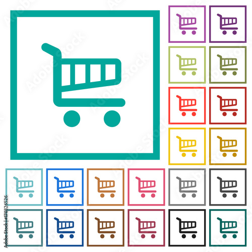 Single cart flat color icons with quadrant frames