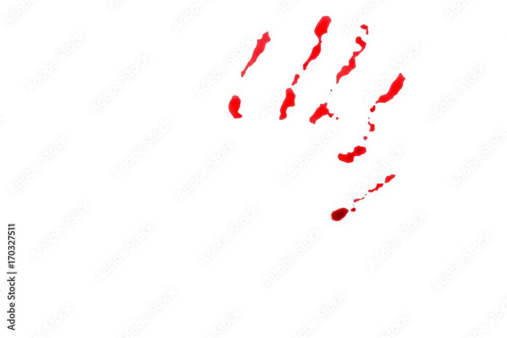 Blood / Blood handprint with copy space on white background. Stock