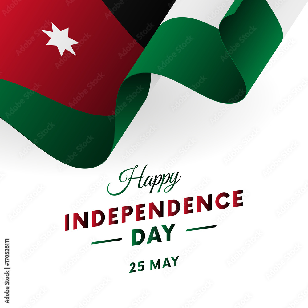 Banner or poster of Jordan independence day celebration. Waving flag