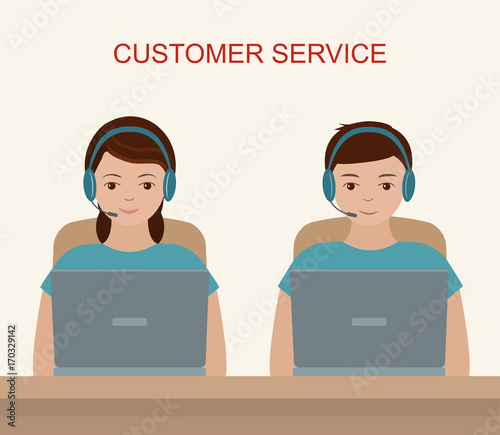 Customer service concept. Communication and online support. Vector illustration. 
