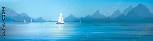 Vector blue sea, sky  background and yachts. © rvika