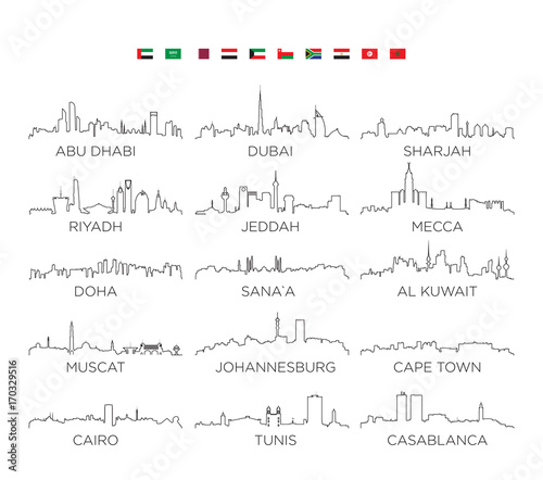 Arabian Peninsula and Africa skyline city line art, vector Illustration design