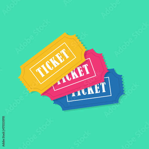 Ticket icon vector illustration in the flat style. Ticket stub isolated on a background. Cinema, Football, Basketball, Train, Airplane or movie tickets.