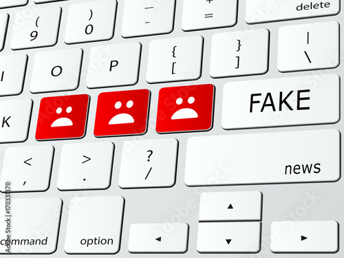 Fake news concept illustration with icons over computer keyboard