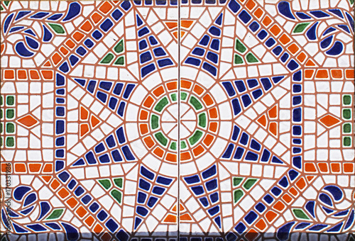 Detail of the traditional tiles from facade of old house. Decorative tiles.Spain traditional tiles. Floral ornament. 