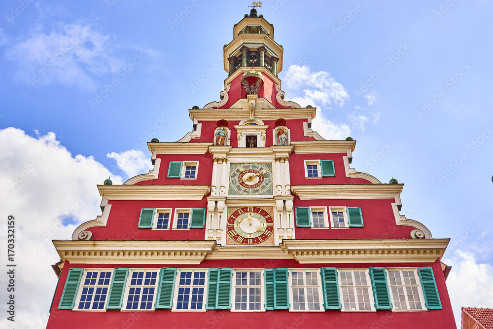 Old Town Hall of Esslingen in Germany / Red facade of medieval building 