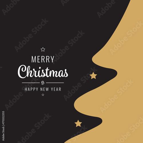 christmas card golden black tree silhouette
